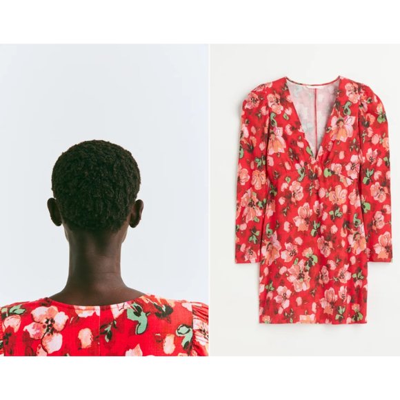 CLOSET CLEANOUT: H&M NWT Patterned Puff-sleeved Dress - Picture 3 of 5